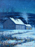 Two Barns in Winter Moonlight