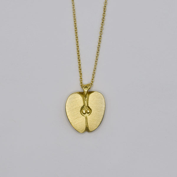 18K Yellow Gold 1/2 Apple Pendant 16" Chain