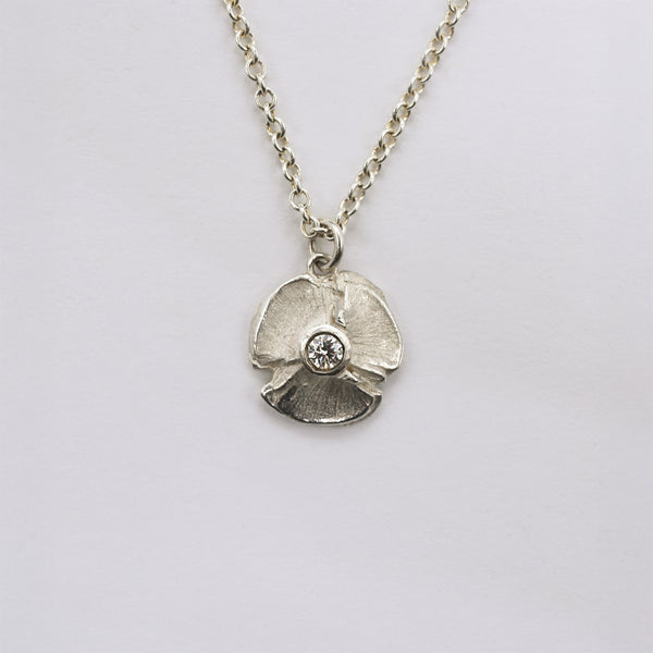 Sterling Silver Pansy Pendant with 0.06 ct. Diamond