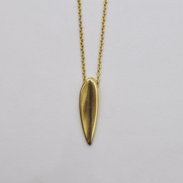 18K Yellow Gold Tiny Locust Leaf Pendant 18" Chain