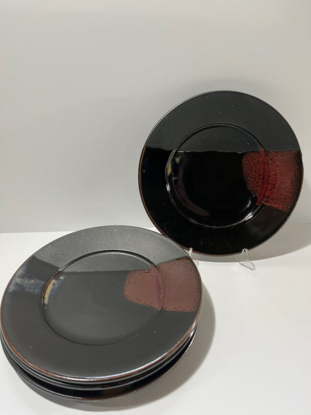 Salad Plates-Black, Temoku, Red (Set of 4)